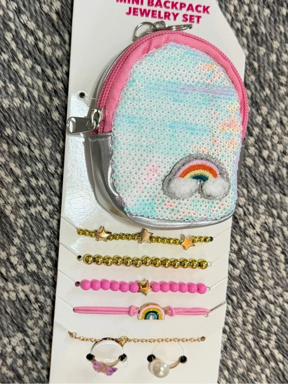 New Girls Mini Sequin Backpack & Jewelry 8 Piece Gift Set Bracelets & Rings